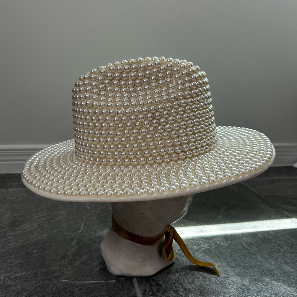 Cato Pearl-Embellished Cream Cowgirl Hat One Size Bachelorette Country Concert - Picture 3 of 16